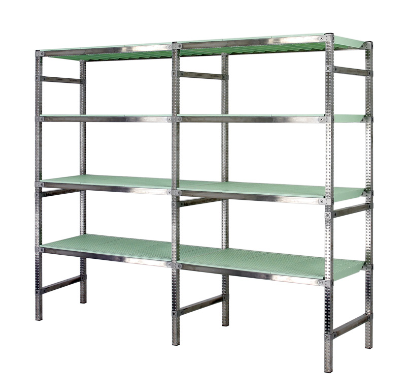 Rayonnage Inox -  2 Éléments PP Vert - 4 Niveaux Tablettes