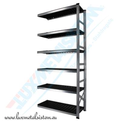 Rayonnage Elément Suivant PP Noir 1.35 m - H: 2.50 m - 6 tablettes