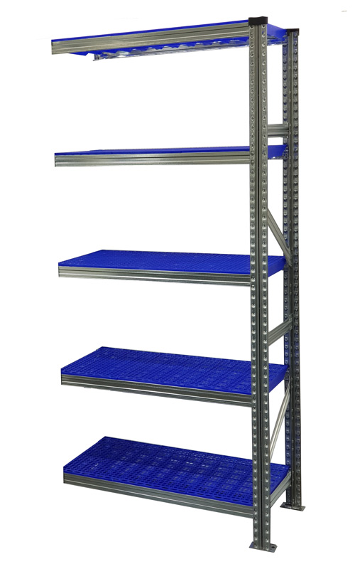 Rayonnage Elément Suivant PP Bleu 90 cm - H: 1.97 m - 5 tablettes