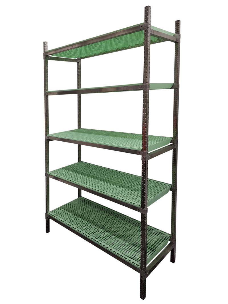 Rayonnage Inox - Elém. Départ PP Vert  - 5 Niveaux Tablettes