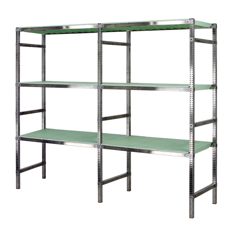 Rayonnage Inox -  2 Éléments PP Vert  - 3 Niveaux Tablettes