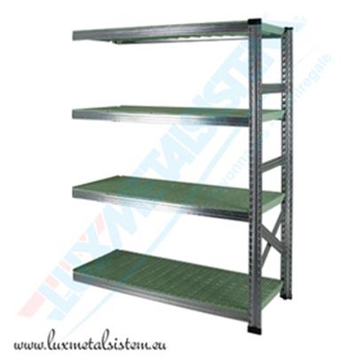 Rayonnage Elément Suivant PP Vert 1.35 m - H: 1.58 m - 4 tablettes