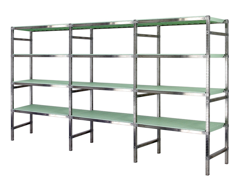 Rayonnage Inox -  3 Éléments PP Vert  - 4 Niveaux Tablettes