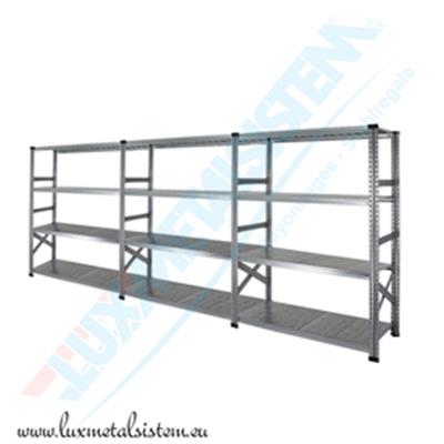 Etagère acier galvanisé - 3 éléments 1.05 m - H: 1.58 m - 4 tablettes