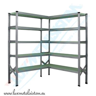 Rayonnage acier d'Angle tablettes PP Vert - H: 1.97 m - 5 tablettes