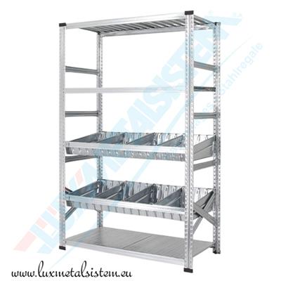 Rayonnage Elment Dpart avec Bacs Modulaires - H : 1.97 m - 2 niveaux bacs