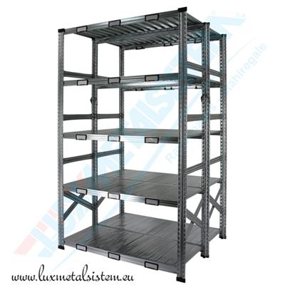 Rayonnage Double acier - Elément Départ 1.20 m - H: 1.97 m - 5 tablettes
