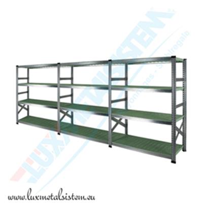 Rayonnage tab. PP Vert - 3 éléments 90 cm - H: 1.97 m - 5 tablettes