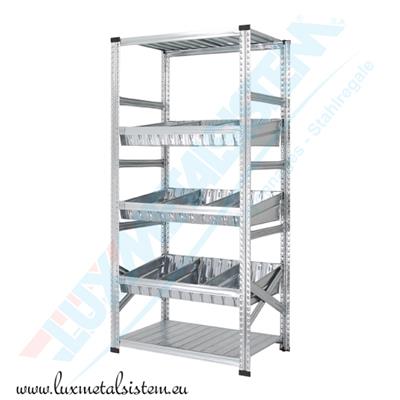 Rayonnage Elément Départ avec Bacs Modulaires - H : 1.97 m - 3 niveaux bacs