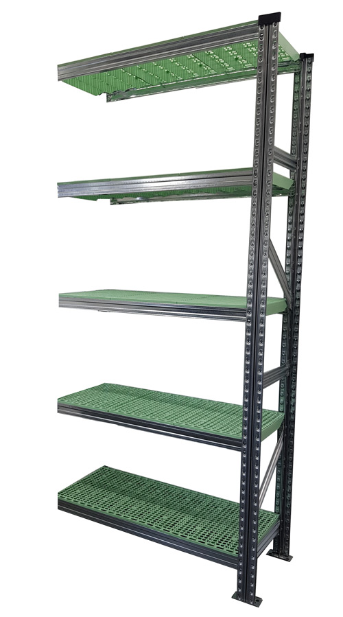 Rayonnage Elément Suivant PP Vert 90 cm - H: 1.97 m - 5 tablettes