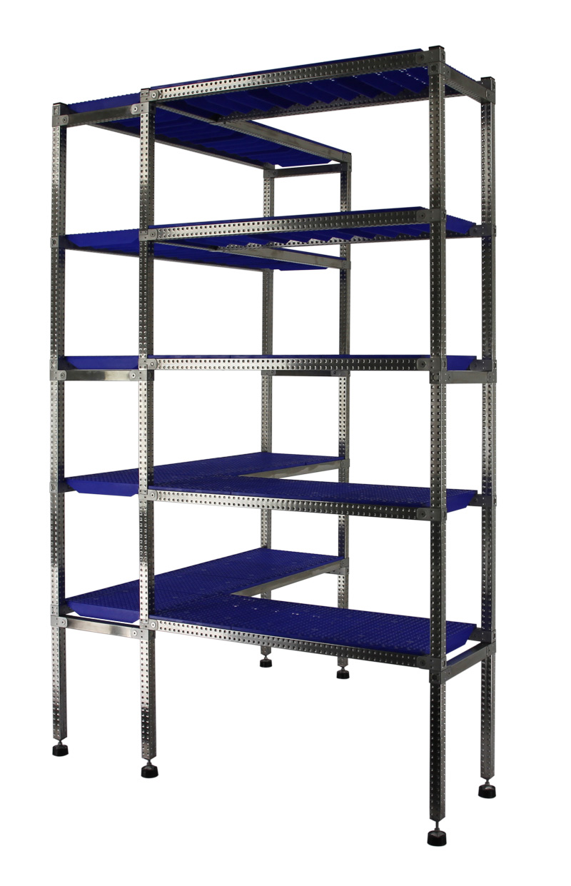 Rayonnage Inox -  d'Angle PP Bleu  - 5 Niveaux Tablettes