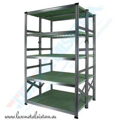 Rayonnage Double Elément Départ - Tab. PP Vert - H: 1.97 m - 5 tablettes