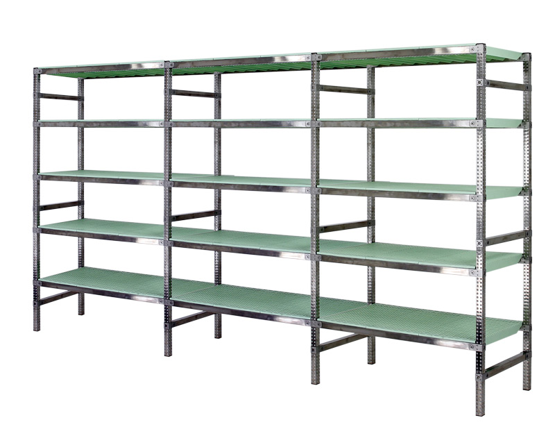 Rayonnage Inox -  3 Éléments PP Vert  - 5 Niveaux Tablettes