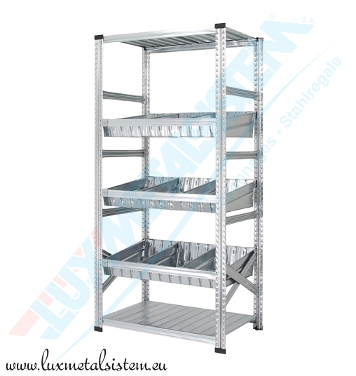Rayonnage Elément Départ avec Bacs Modulaires - H : 1.97 m - 3 niveaux bacs