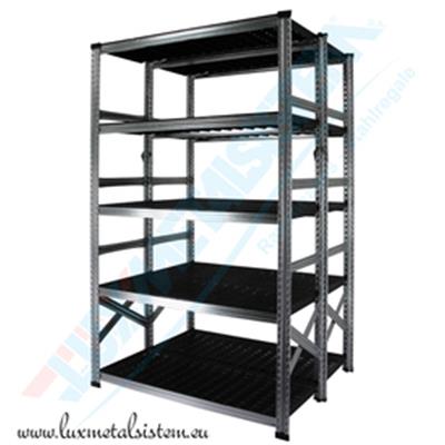 Rayonnage Double Elém. Suivant - Tab. PP Noir - H: 1.97 m - 5 tablettes