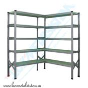 Rayonnage acier d'Angle tablettes PP Vert - H: 1.97 m - 5 tablettes