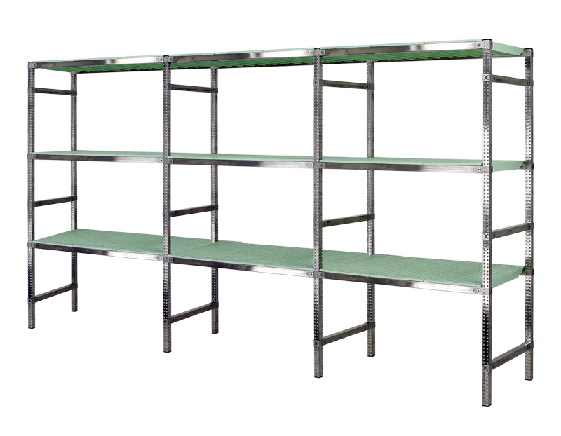 Rayonnage Inox -  3 Éléments PP Vert - 3 Niveaux Tablettes